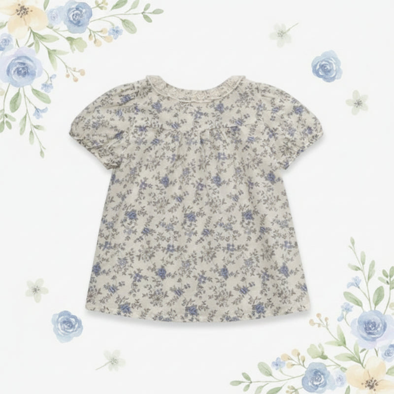 Vine Print Blouse – Let og sød – Børnebluse med pufærmer