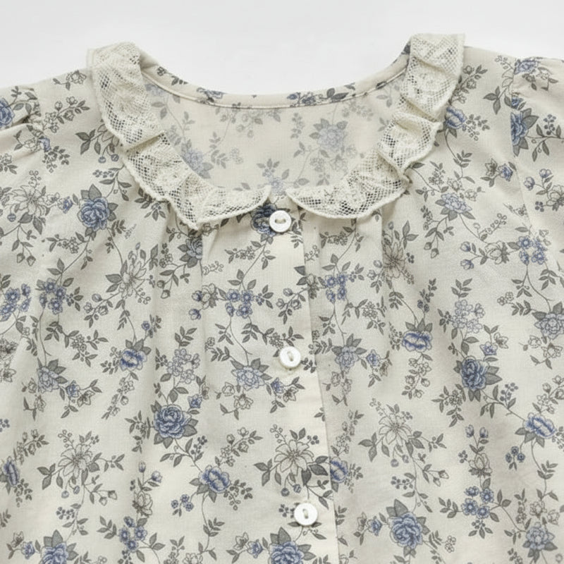 Vine Print Blouse – Let og sød – Børnebluse med pufærmer