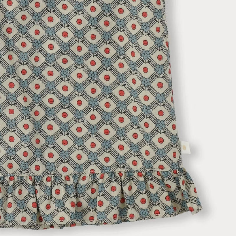 Matching Set – Behagelig & med tusindfryd-mønster – bloomers, nederdel og bluse