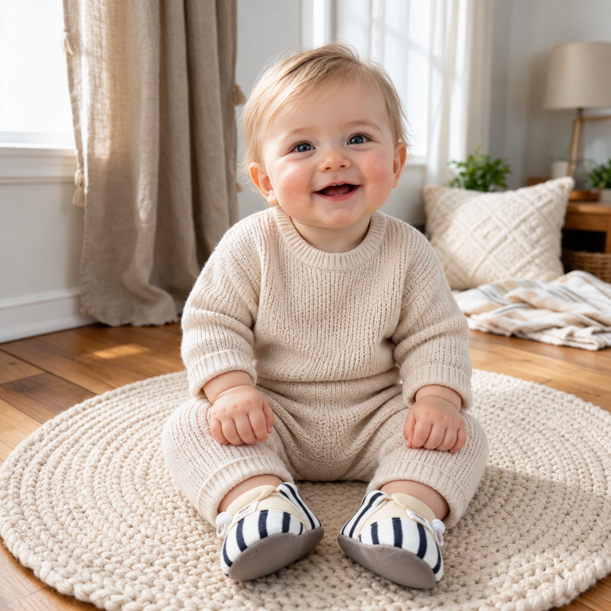 TinyToes – Blødt & varmt – Babyens første sko med stribet mønster