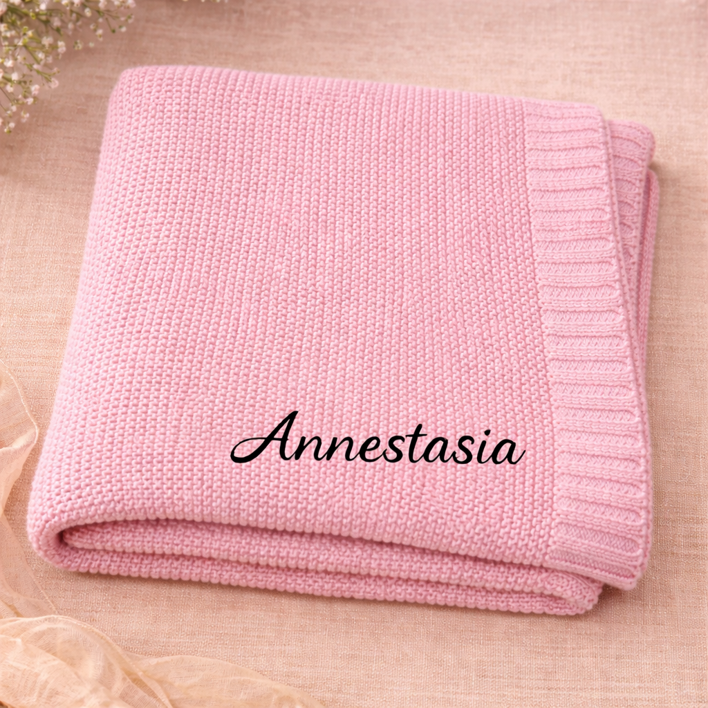 Personalized Baby Blanket – Blødt & unikt – Personligt broderet tæppe i bomuld