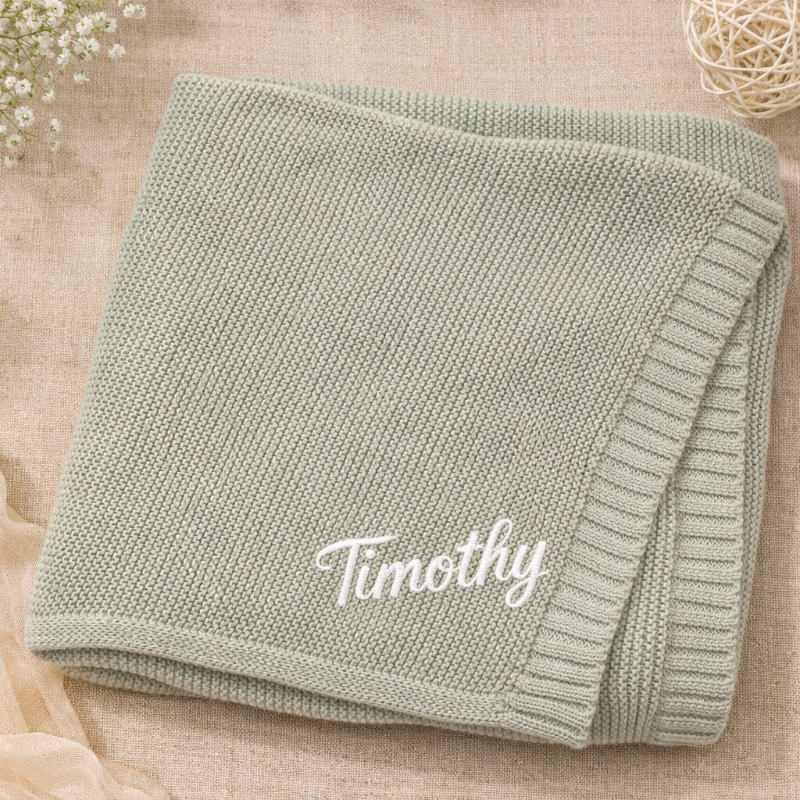 Personalized Baby Blanket – Blødt & unikt – Personligt broderet tæppe i bomuld