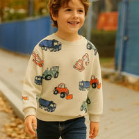 Thumbnail for TruckTales – Blød og varm - sweater med farverige byggekøretøjer