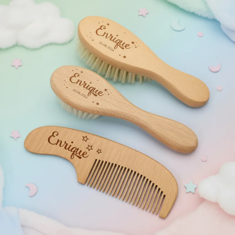 Personalized Hairbrush – Blødt & unikt – Personligt babyhårbørstesæt
