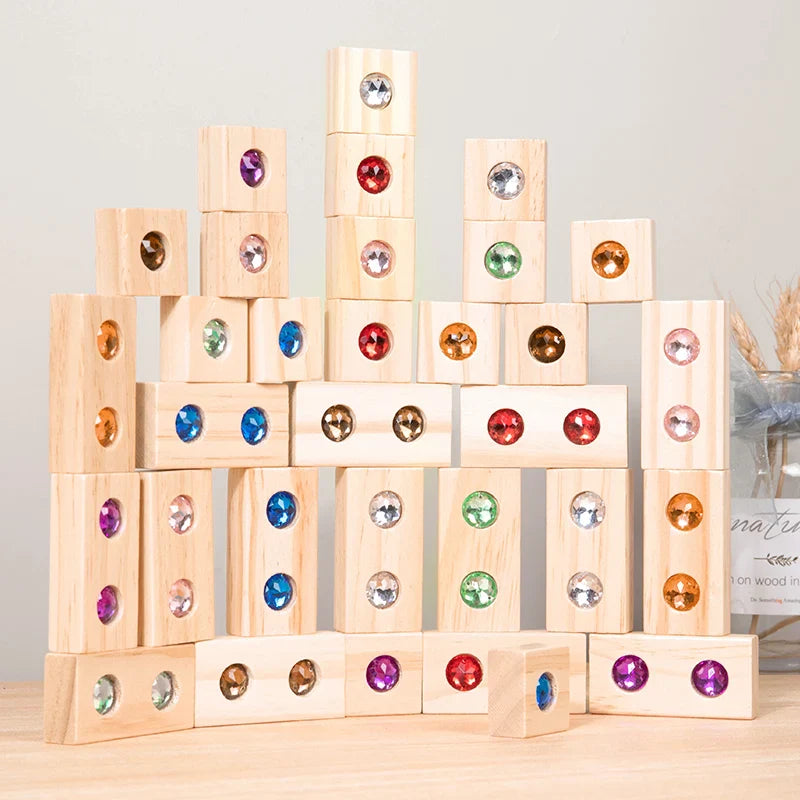 Rainbow Gem Stacking Blocks – Kreativt og lærerigt – Sæt med træklodser til at stable