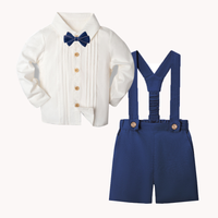 Thumbnail for LittleDandy – Klassisk og elegant – Bomuldsshorts med seler, sløjfe & skjorte