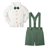 Thumbnail for LittleDandy – Klassisk og elegant – Bomuldsshorts med seler, sløjfe & skjorte
