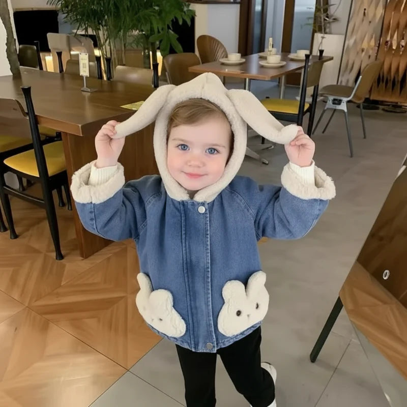 Girls Bunny Denim Coat – Varm & behagelig – Børnejakke