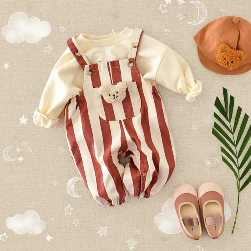 Striped Overall Romper – Blødt & behageligt – Jumpsuit til børn