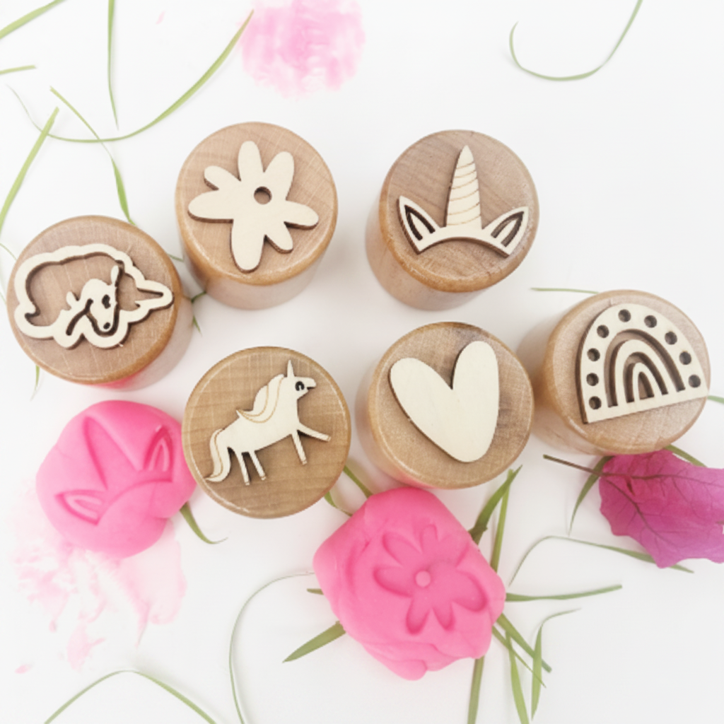 WoodStamp – Montessori & Kreativt – 6 stk. leirstempler af træ