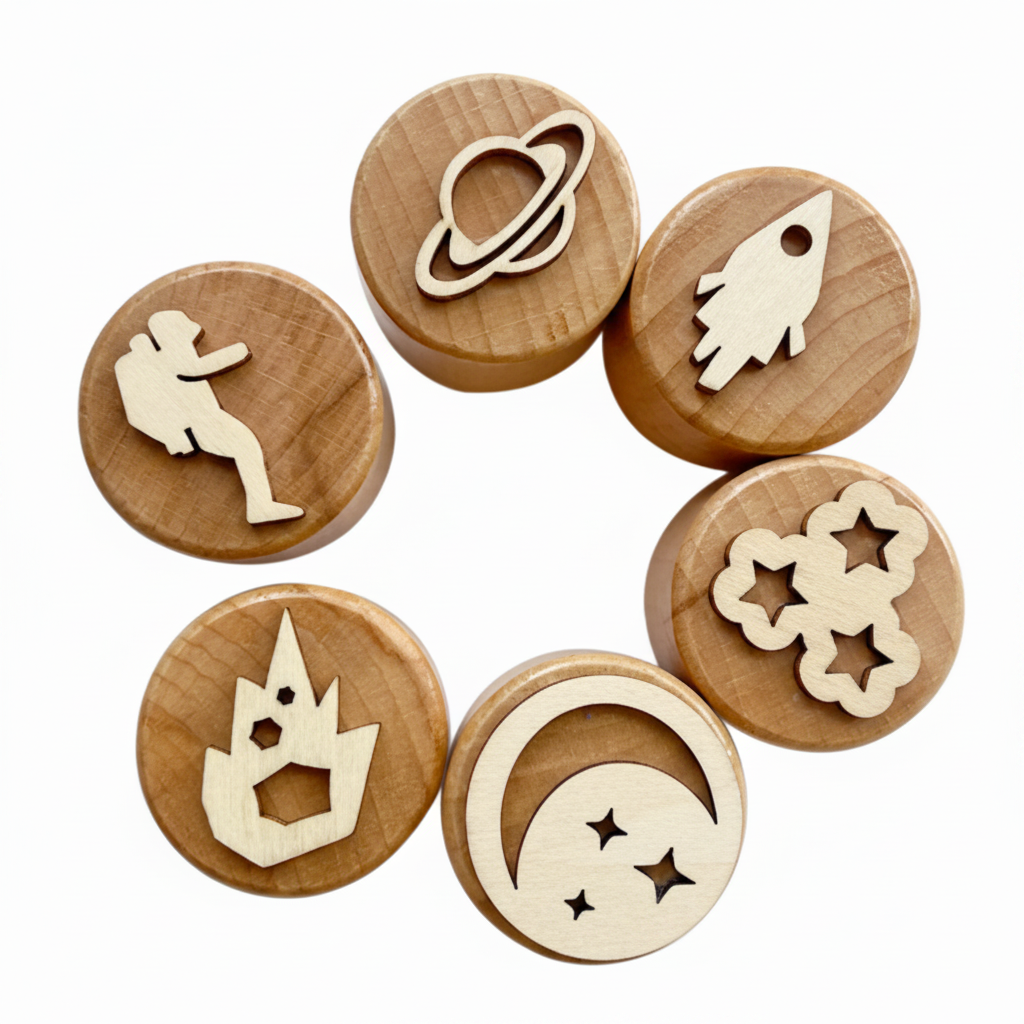 WoodStamp – Montessori & Kreativt – 6 stk. leirstempler af træ