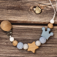 Thumbnail for Baby Pacifier Holder – Med namn – Personliga trä- och silikonpärlor