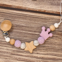Thumbnail for Baby Pacifier Holder – Med namn – Personliga trä- och silikonpärlor