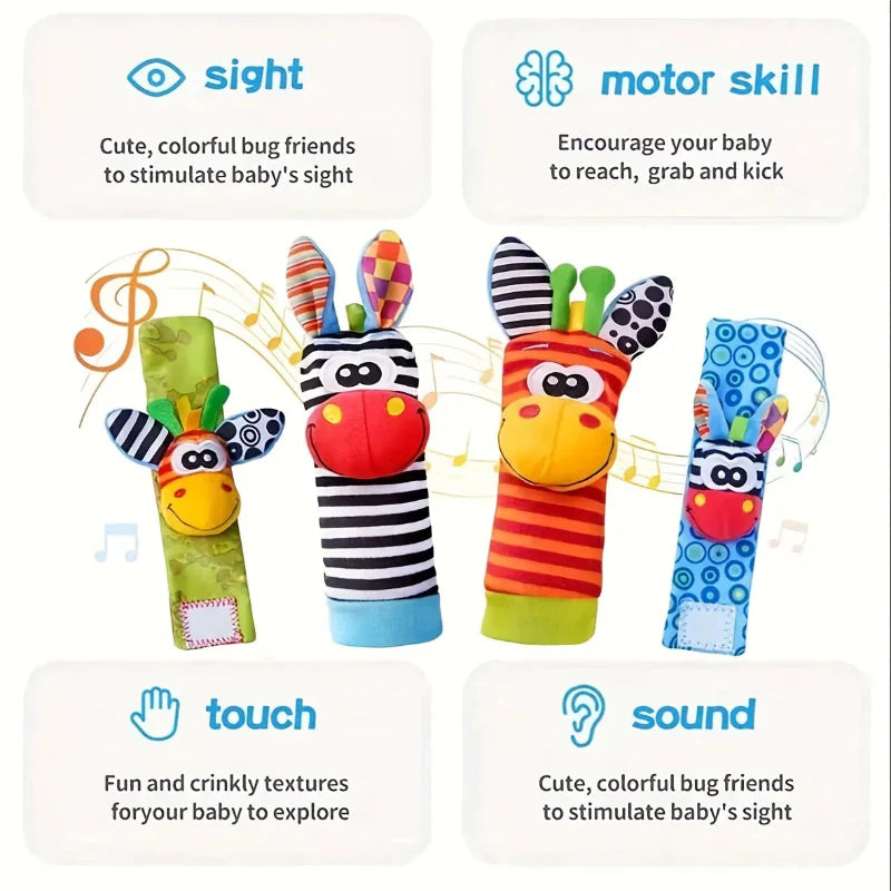 Wrist Rattle and Socks – Motorik & leg – Rangle til babyer (sæt med 4)