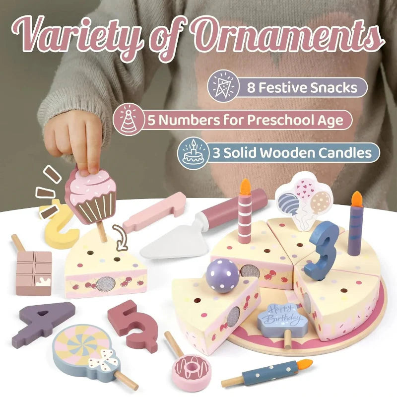 Wooden Cake Cutting Toy – Kreativitet & Rollespil – Træfødselsdagskage