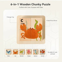 Thumbnail for WoodMind – Kreativt og lærerigt – 6-i-1 Montessori-dyrebrik med træbrikker
