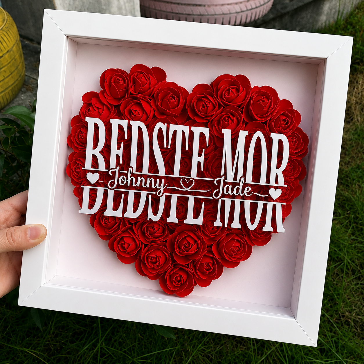 Personalized Rose Shadow Box – Unik morsdagsgave – Personlig skyggeboks med roser