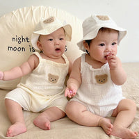 Thumbnail for Mini Fashion™ - Kølig og behageligOff-white - Baby-havebukser med hue