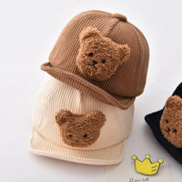 Thumbnail for Mini Fashion - Cool & sød - Corduroy børnehat med bjørn