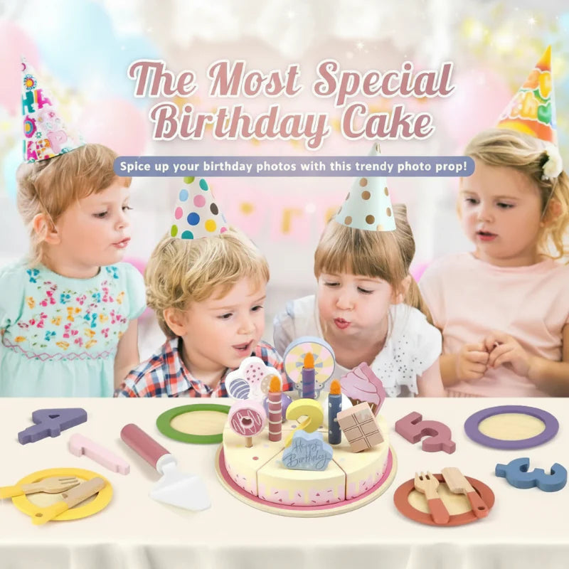 Wooden Cake Cutting Toy – Kreativitet & Rollespil – Træfødselsdagskage