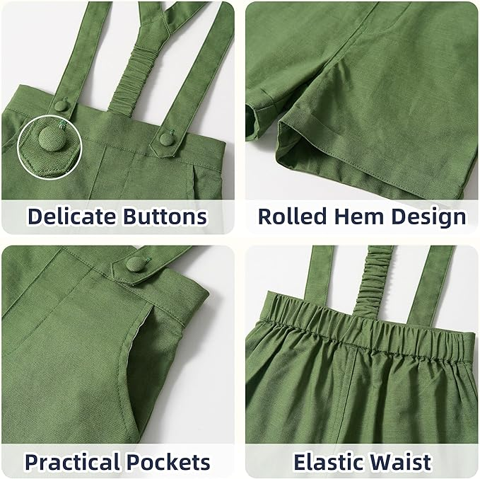 LittleDandy – Klassisk og elegant – Bomuldsshorts med seler, sløjfe & skjorte