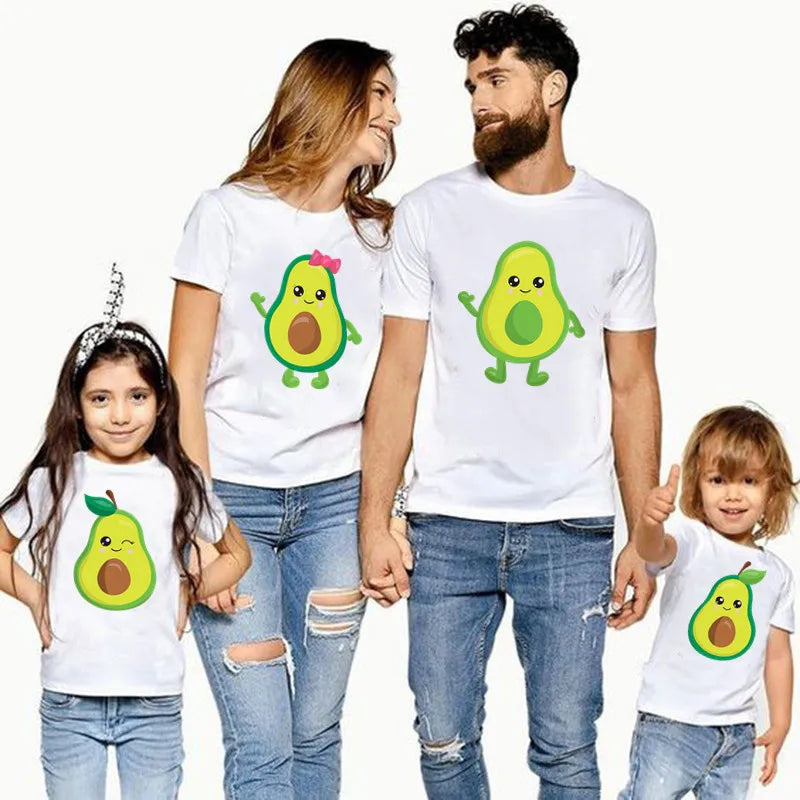 Mini Fashion™ - Match Med Familien -  Avocado T-shirts Hvid