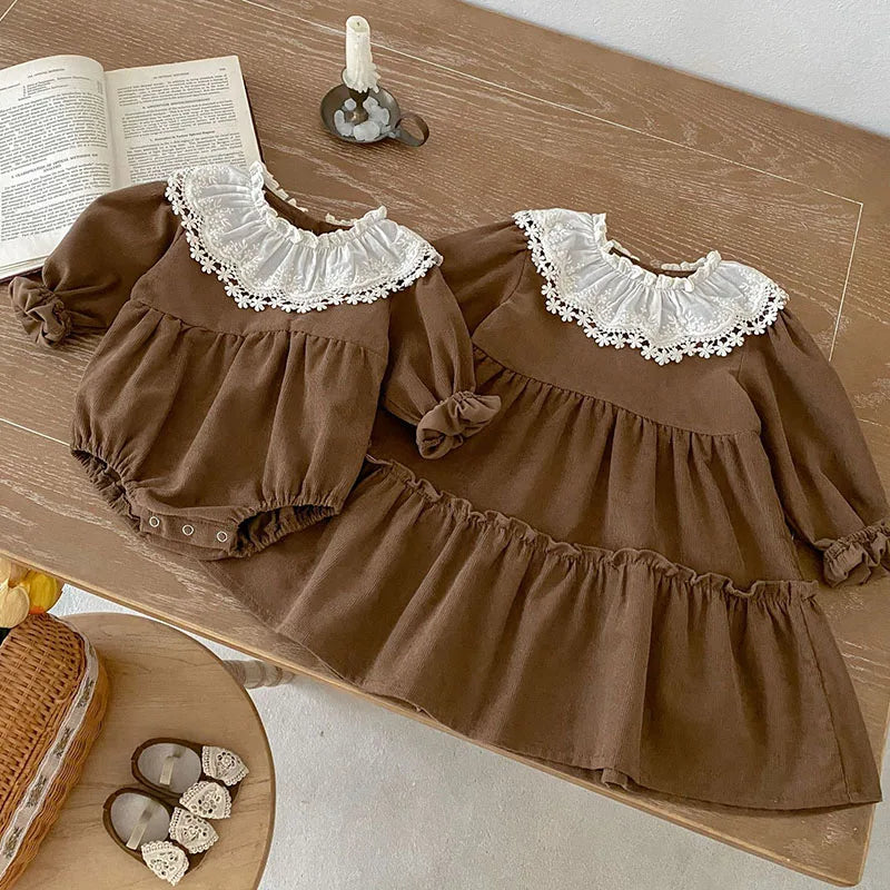 Mini Fashion™ - Kjole - Beige mønsterKomfortabel og stilfuld - Forår Romper Kjoler Børn