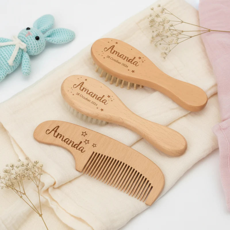 Personalized Hairbrush – Blødt & unikt – Personligt babyhårbørstesæt