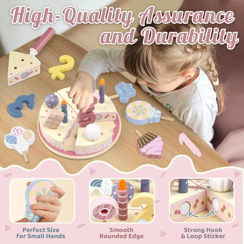 Wooden Cake Cutting Toy – Kreativitet & Rollespil – Træfødselsdagskage