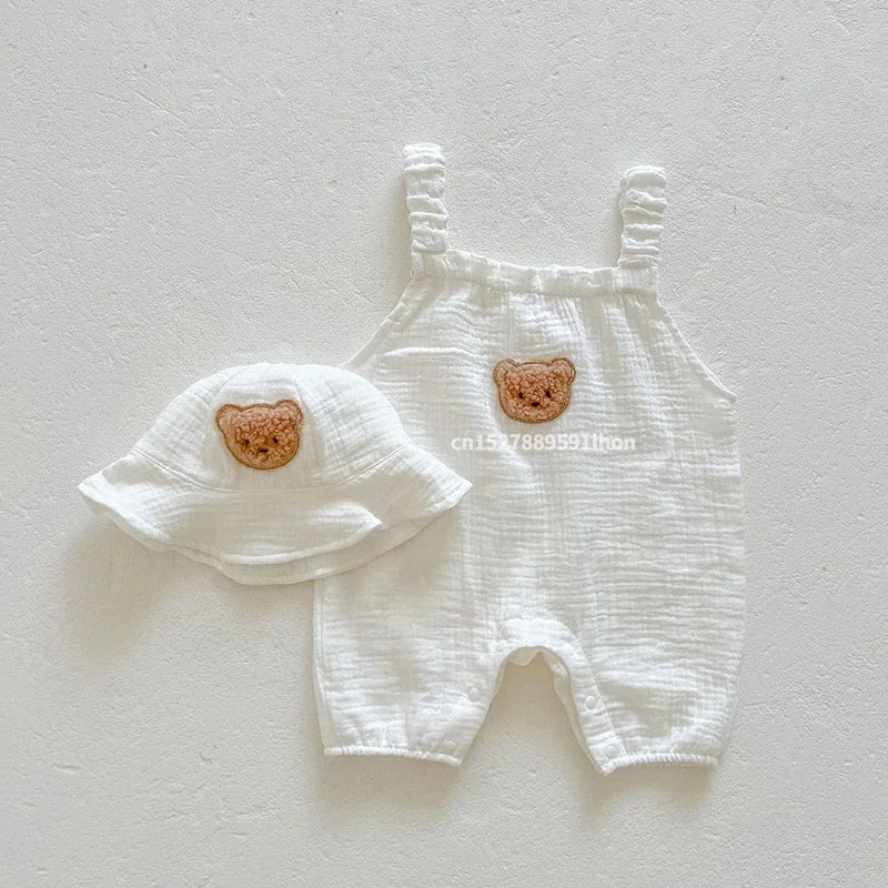 Mini Fashion™ - Kølig og behageligOff-white - Baby-havebukser med hue