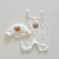 Thumbnail for Mini Fashion™ - Kølig og behageligOff-white - Baby-havebukser med hue