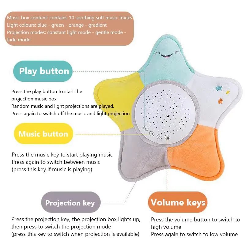 StarPlush – Blød og beroligende – krammedyr med natlampe-projektor
