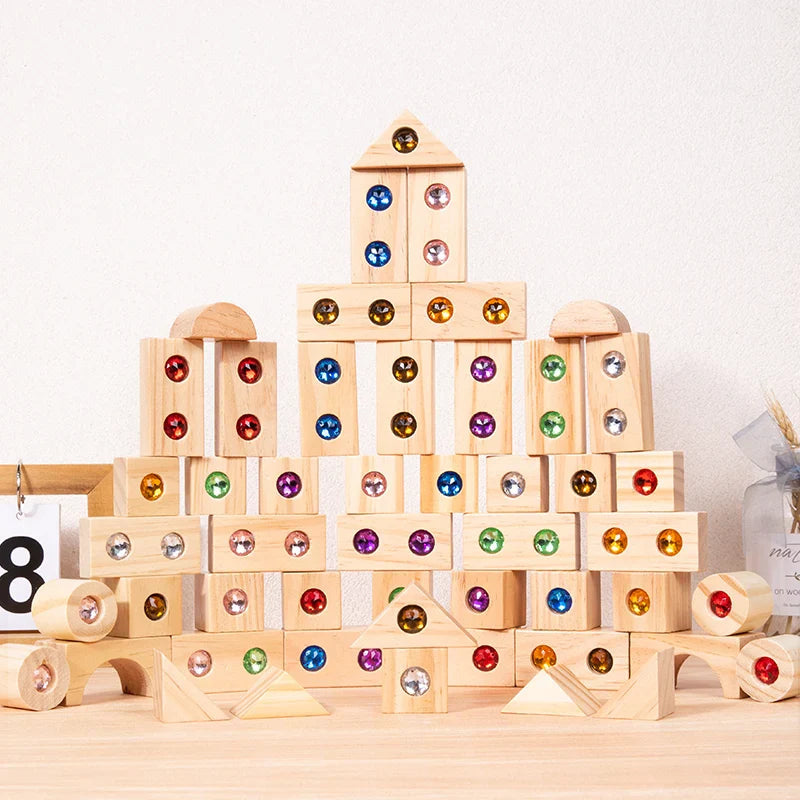 Rainbow Gem Stacking Blocks – Kreativt og lærerigt – Sæt med træklodser til at stable