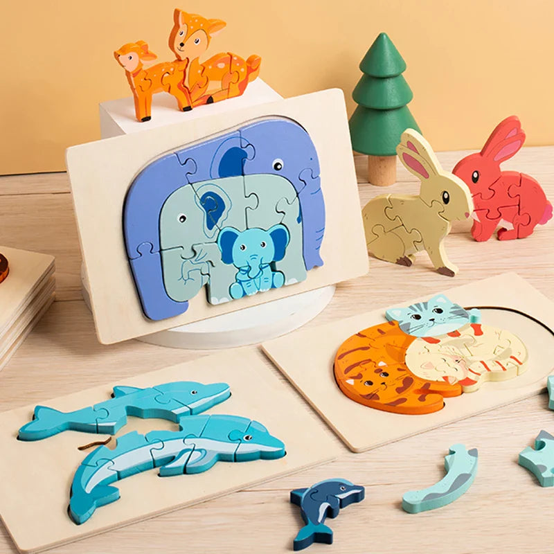 Animal Puzzle™ – Opdag og lær – Tegneserie-puslespil i træ