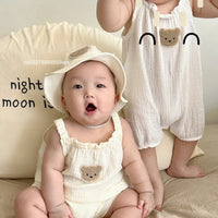 Thumbnail for Mini Fashion™ - Kølig og behageligOff-white - Baby-havebukser med hue