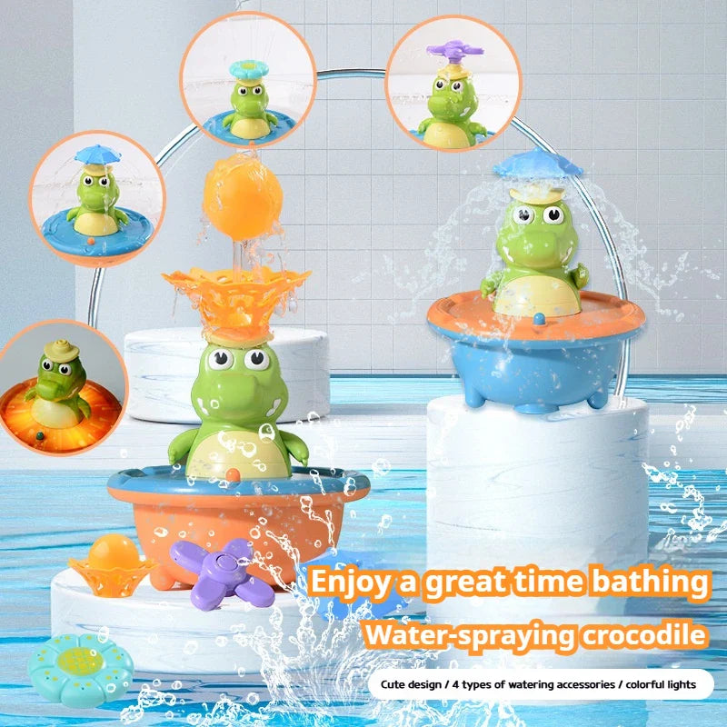 Light Up Crocodile Bath Toy – Interaktivt & vandleg – Krokodille-springvand, bade-legetøj