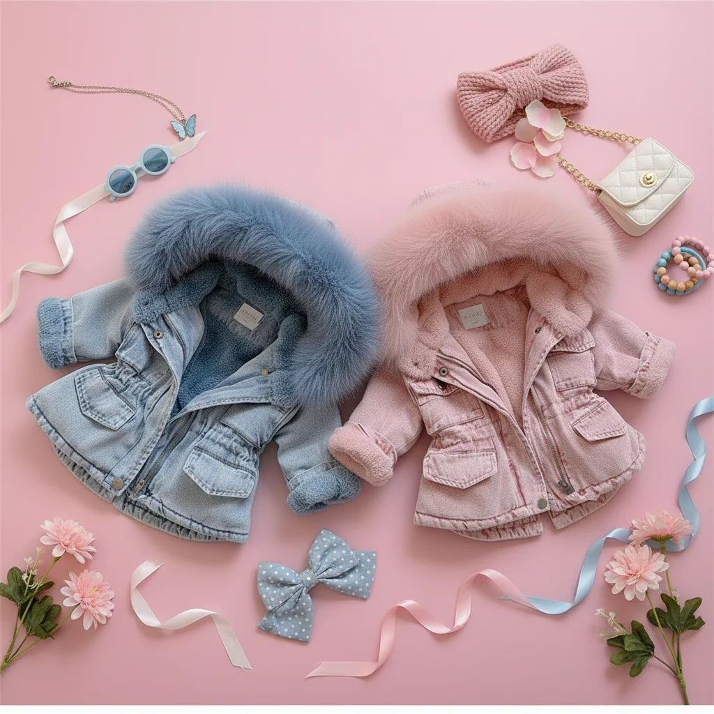 FurDream – Denim Look – Vinterjakke med hætte
