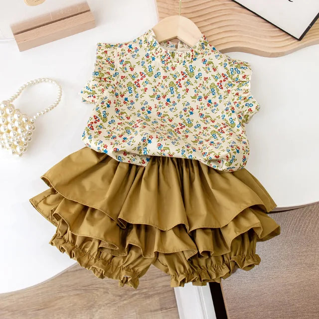 Mini Fashion™ - Sommerblomster - Top og Nederdel sæt med Blomsterprint