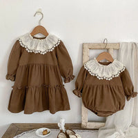 Thumbnail for Mini Fashion™ - Kjole - Beige mønsterKomfortabel og stilfuld - Forår Romper Kjoler Børn